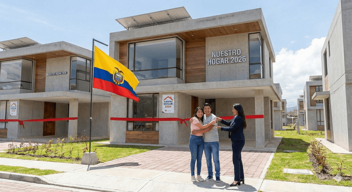 Familia feliz junto a su casa